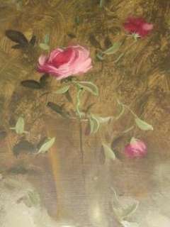 1970 Donald F. Allan Oil on Board Roses and Vase Still Life Painting 