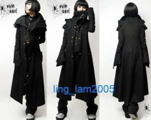 All black PUNK Kera Cosplay Gothic COLLAR long JACKET  