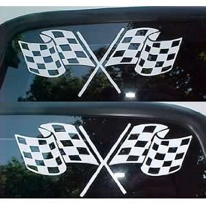  White Reflective double racing flag decals Automotive