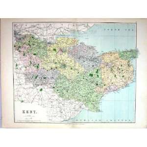   Antique Map England 1885 Kent Folkestone Dover Medway