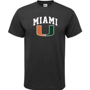  Miami Hurricanes Black Arch Logo T Shirt Sports 