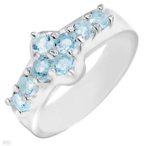Fashionable Brand New Ring With 0.80Ctw Genuine Aquamarines In 925 