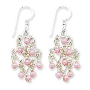  Pink Cultured Pearl Fancy Dangle Earrings in Sterling 