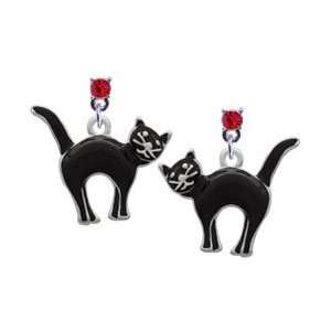  Arching Black Cat Red Swarovski Post Charm Earrings Arts 