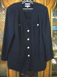 Amanda Smith Navy 2pc Suit Set Outfit Jacket Skirt 18W  