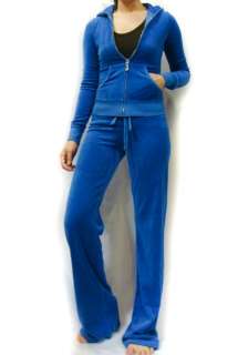 Juicy Couture Blue Soft Velour Hoodie Pant Tracksuit  