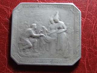 Art Nouveau chamber of commerce woman pointing to America silver medal 