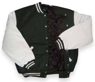 More Pictures of This Dark Green and White Varsity Letterman Jacket