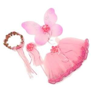  Girls Pink & Hotpink 4 Pc Flower Fairy Princess Costume 