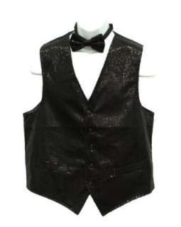  Mens Black Sequin Suit Vest with Bow tie Set Clothing