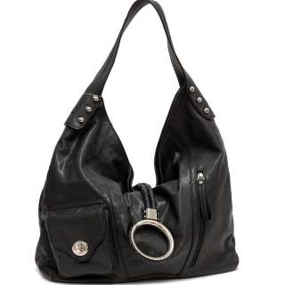 Black Vani Soft Ring Oversize Handbag Purse Hobo NEW  