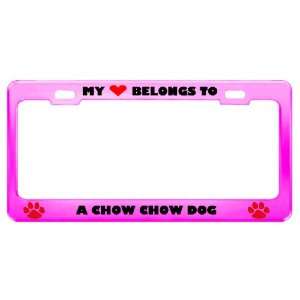  A Chow Chow Dog Pet Pink Metal License Plate Frame Tag 