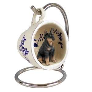  Doberman Pinscher Blue Tea Cup Dog Ornament   Black & Tan 