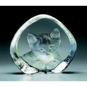  Love Me Cat Etched Crystal Sculpture by Mats Jonasson 