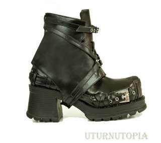 Black Buckle Platform 2 in 1 shoes Goth Cyber Punk Steampunk Ankle 