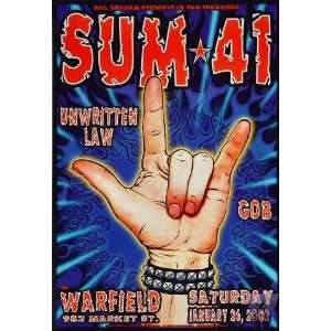  Sum 41 Unwritten law Warfield SF Concert Poster BGP275 