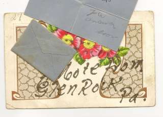 GLEN ROCK PA 1907 Mini Envelope Note Flowers Postcard  