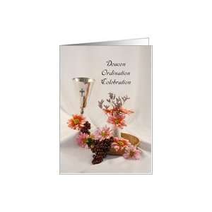 Deacon Ordination Invitation with Chalice Grapes and Flowers Card
