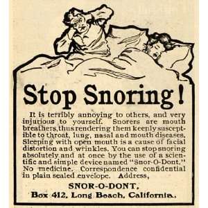  1902 Ad Snor O Dont Device Snoring Treatment California 