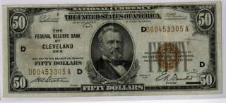 US Paper Money1929 Federal Res Bank Note $50 Cleveland  