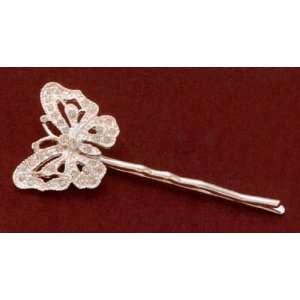 Silver Plate Fashion Bobby Pin with Swarovski Crystal Butterfly, 2 1/4 