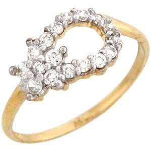  10k Yellow Gold Unique White CZ Flower Ladies Ring with 