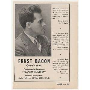 1948 Conductor Ernst Bacon Photo Booking Print Ad (Music 