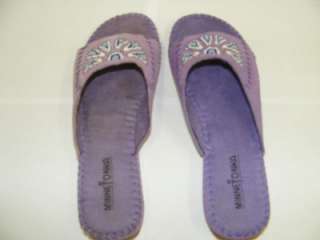 MINNETONKA WOMENS 5439 PURPLE WHIP BEADED SUEDE SLIDE SANDAL  