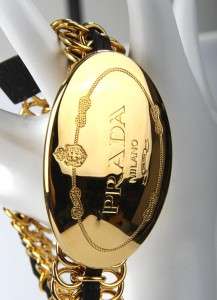 NEW PRADA GORGEOUS GOLD CHAIN LEATHER SIGNATURE BUCKLE BELT 85/34 