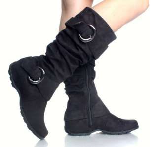 Womens Knee High Suede Buckle Flat Boots Black & Brown (MAX OSLO 