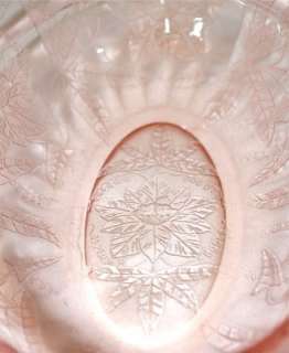Vintage Floral Poinsettia Pink Depression Jeanette Glass Oval Candy 
