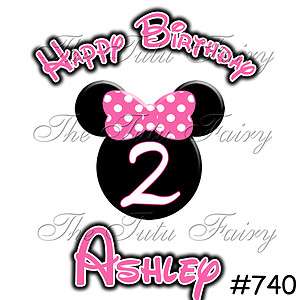 Minnie Mouse Face w/ bow Birthday Girl Shirt name age Personalized 1st 