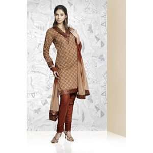  Women Brown with Maroon Attractive Churidar Kameez 