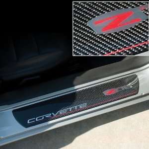 Corvette Door Sill Plates   Carbon Fiber with Z06 505HP Logo  2006 