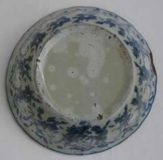 Antique Heavy Blue SPONGEWARE Rimmed Bowl Splatterware  