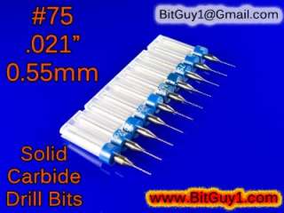 Ten Solid Carbide Drill Bits #75 .021 0.55mm  