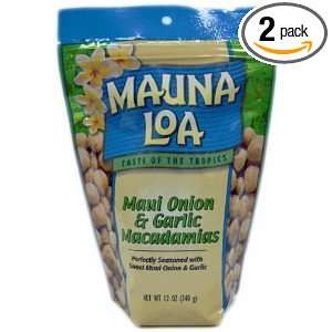 Mauna Loa Salted Maui Onion Garlic Macadamia Nuts, 12 Ounce (Pack of 2 