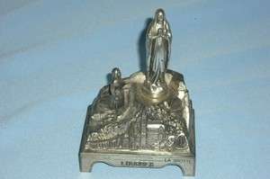 Vtg Silver Metal Lourdes LApparition LaBasilique Ave Maria Statue 