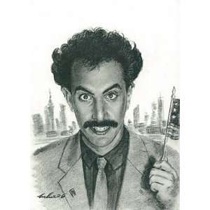  Borat Portrait Charcoal Drawing Matted 16 X 20 