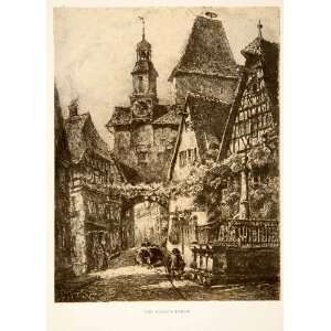 1909 Photolithograph Markus Tower Roder Arch Rothenburg Germany Street 