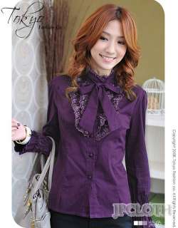 FREE S/H TO UK NEW Ribbon Womens Button Bow Vintage Lace Shirt Top 