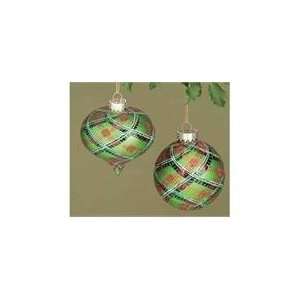   Green Plaid Glass Ball and Onion Shaped Christmas Orna