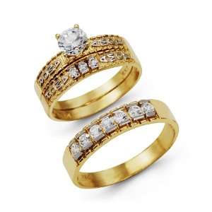    14k Two Tone Gold AMOR CZ Wedding Engagement Ring Set Jewelry