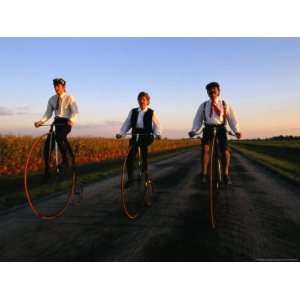 Family, Dressed in Period Attire, Ride Old Fashioned Bicycles Dating 