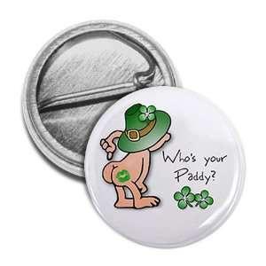   DAY Whos Your Paddy Leprechaun Green 1 inch Mini Pinback Button Badge