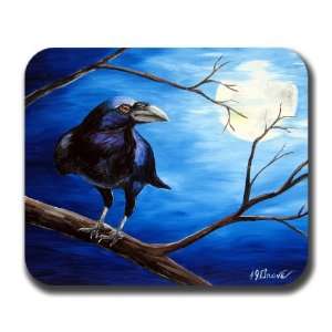 Raven Moon Crow Bird Art Mouse Pad