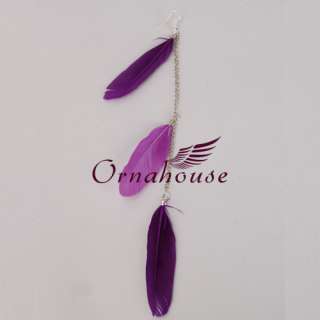 New Purple Colors Chicken Feather Earrings Silver Plated Dangle Drop 