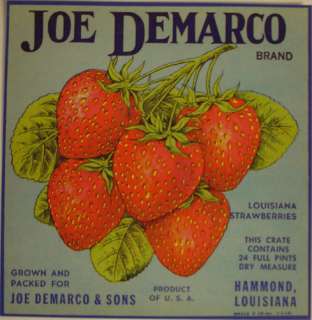 Joe Demarco Vintage Berry Crate Label Hammond, LA  