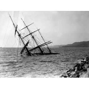  Half Sunken Ship after a Storm, in Trieste, Italy 