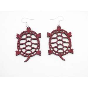  Cherry Red Turtle Wooden Earrings GTJ Jewelry